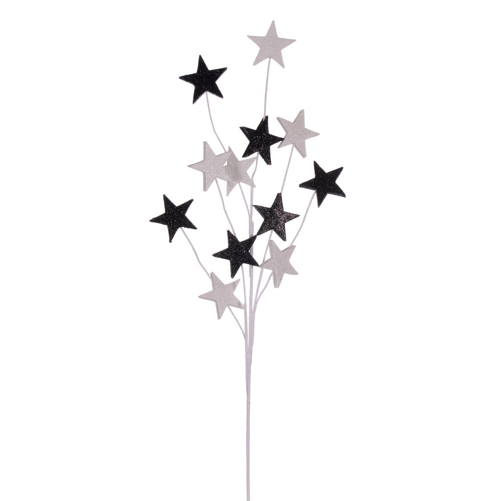 Vickerman 34" Black and White Stars Glitter Spray 6 per bag.