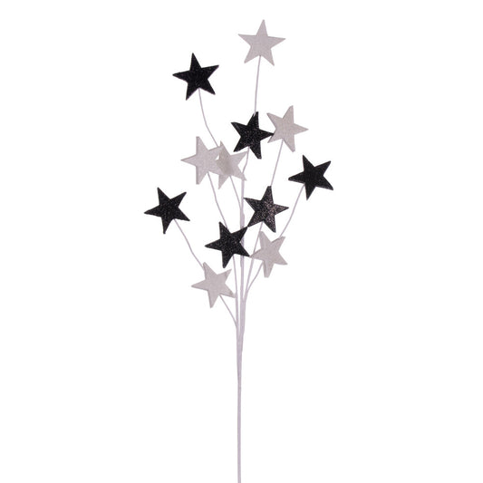 Vickerman 34" Black and White Stars Glitter Spray 6 per bag.