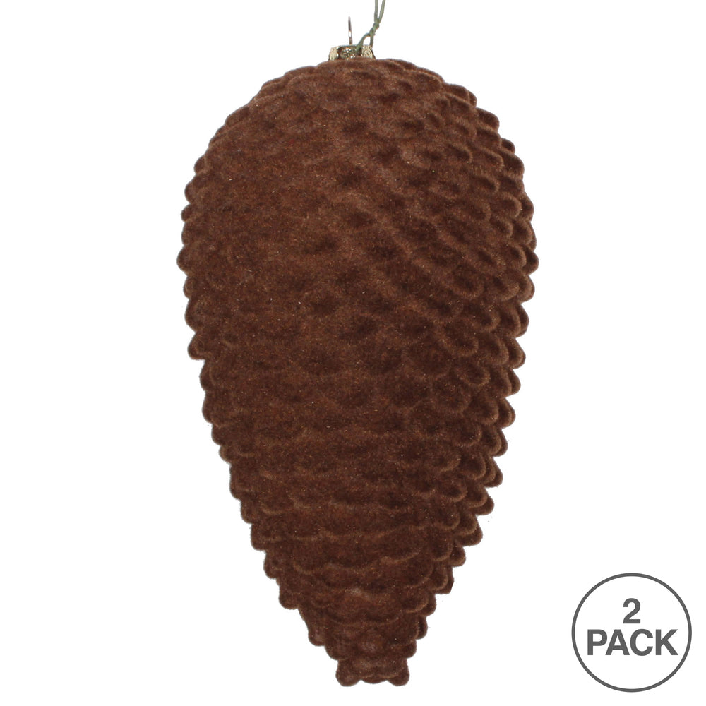 Vickerman 7" Chocolate Flocked Pinecone Christmas Ornament Pack of 2