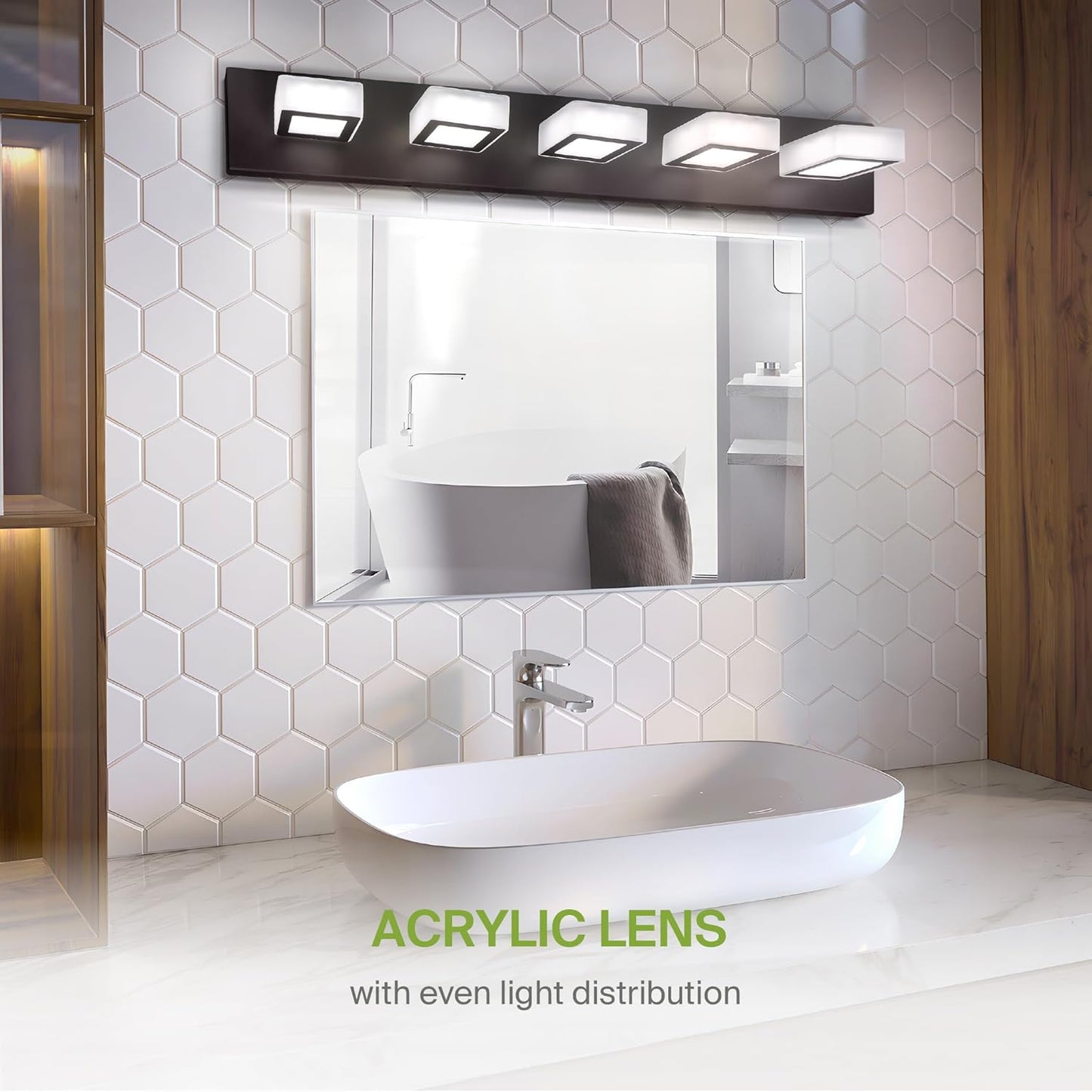 ASD Lighting LED Vanity 5-light 28W 120V with rotatable heads CCT Selectable 2700/3000/4000/5000/6000K Dimmable Black ETL