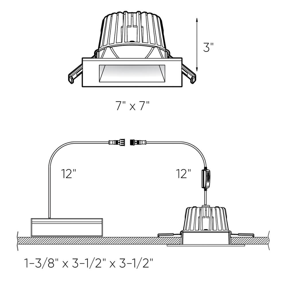 Square regressed recessed light