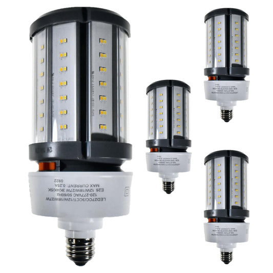 Damar- LED Corn Cob Post Top Bright Light Bulb Type B Ballast Bypass 36W/18W/27W E26 Medium Base 30K/40K/50K Color Selectable 1680/2520/3780 Lumen Dimmable 120-277VAC Pack of 4- For Warehouse Garage