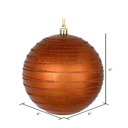 Vickerman 6" Copper Candy Finish Ball Ornament with Glitter Lines 3 per Bag