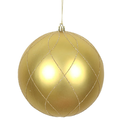 Vickerman 6" Gold Matte and Glitter Swirl Ball Ornament 3 per Box