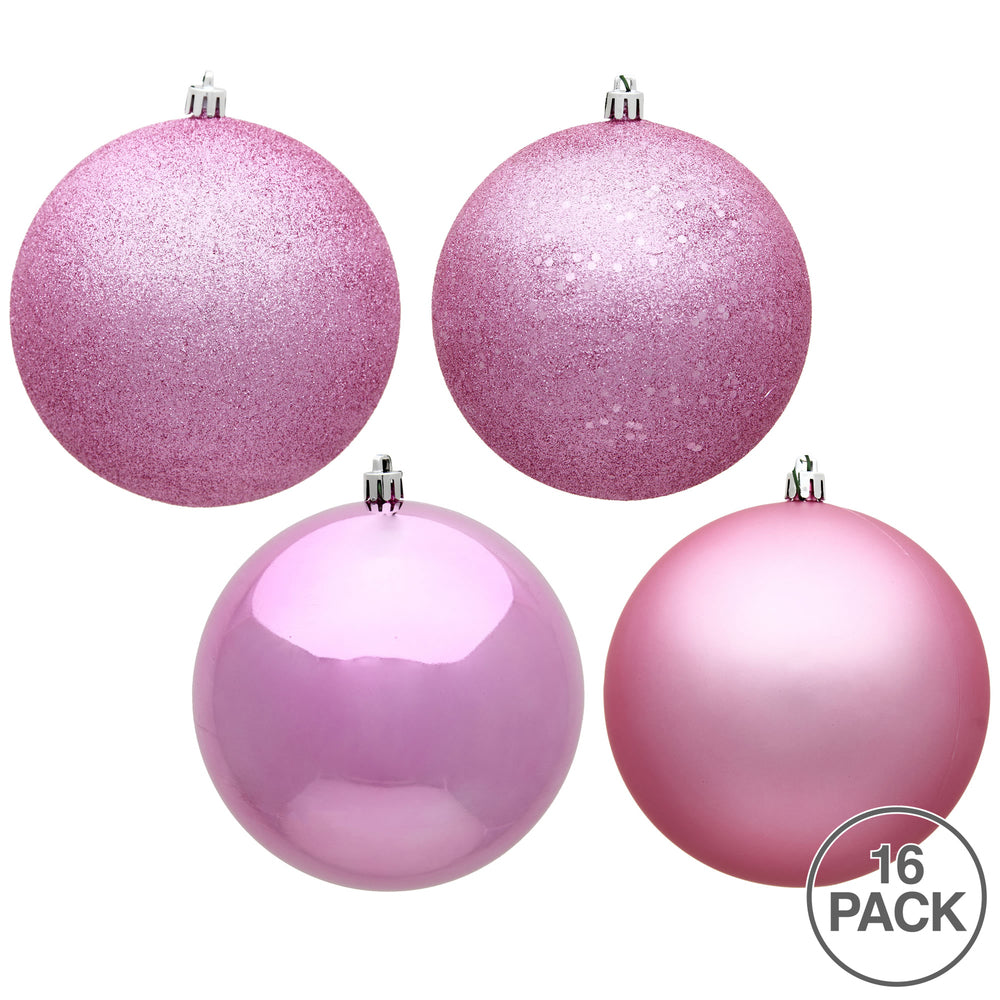 Vickerman 3" Pink 4-Finish Ball Ornament Assortment 16 per Box