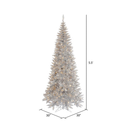 Vickerman 5.5' Silver Tinsel Fir Slim Artificial Christmas Tree Warm White Dura-lit LED Lights