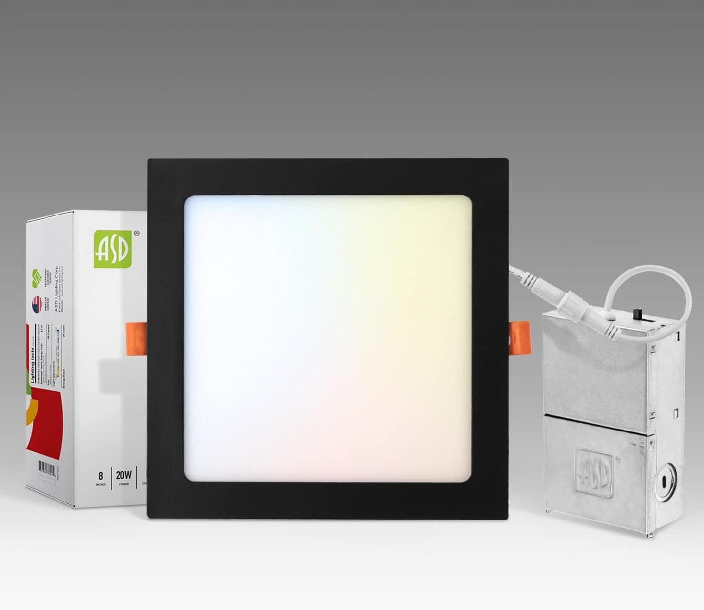 ASD Lighting LED Recessed Mini Panel Square 8inch 20W 120V Triac 2700/3000/3500/4000/5000K Black UL Energy Star