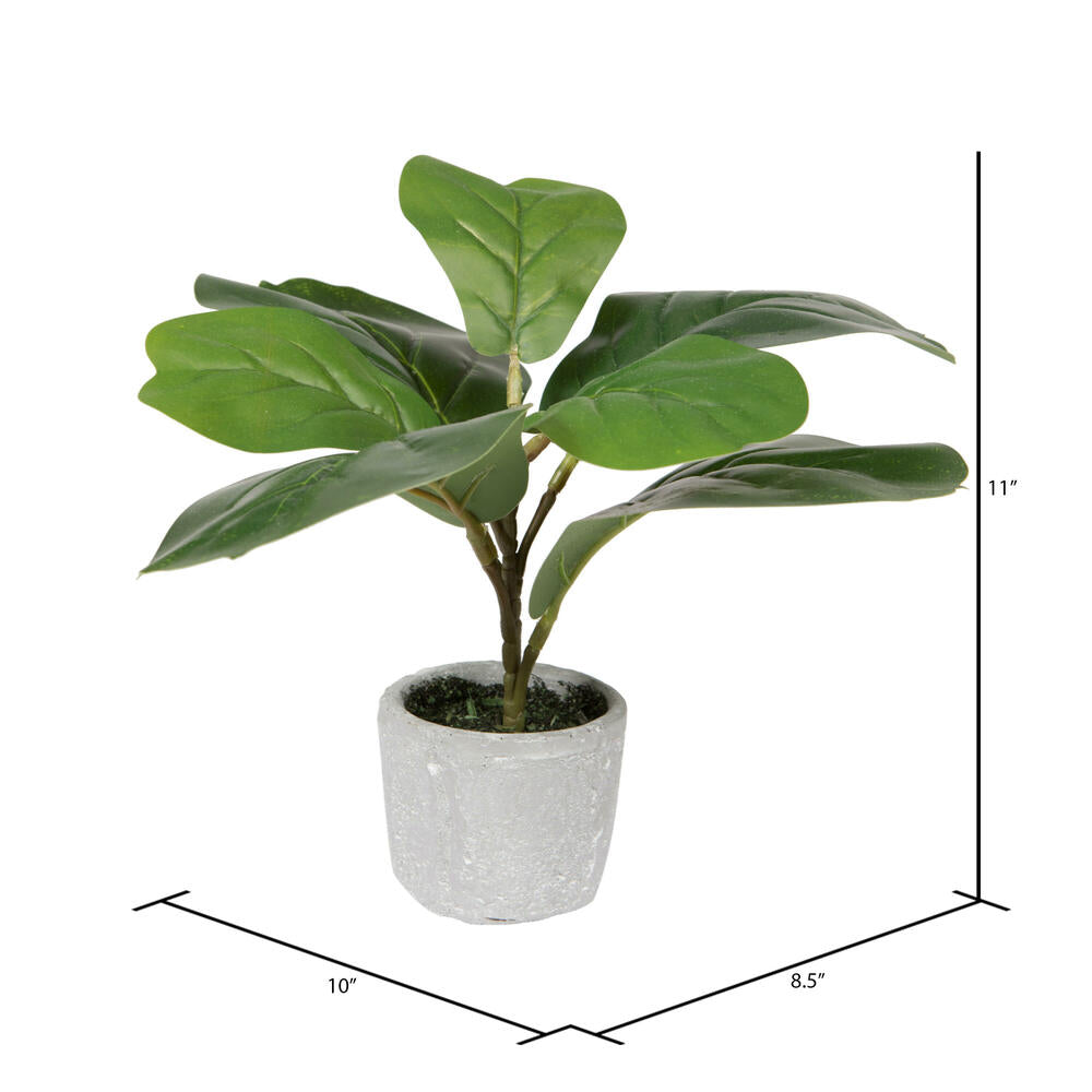 Vickerman 11" Green Artificial Fiddle Leaf Fig Plant in Pot.