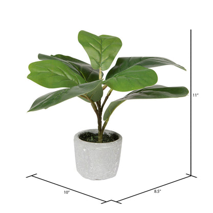 Vickerman 11" Green Artificial Fiddle Leaf Fig Plant in Pot.