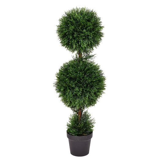 Vickerman 3' Artificial Potted Double Ball Green Cedar Topiary.