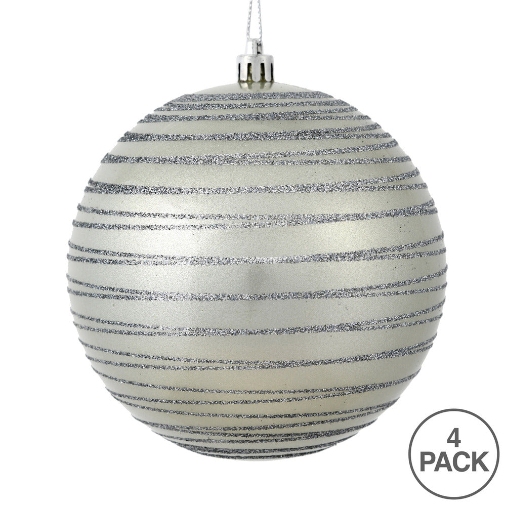 Vickerman 4" Limestone Candy Finish Ball Ornament with Glitter Lines 4 per Bag