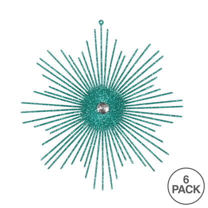 Vickerman 6.5" Teal Snowflake Burst Glitter Christmas Ornament 6 per Bag