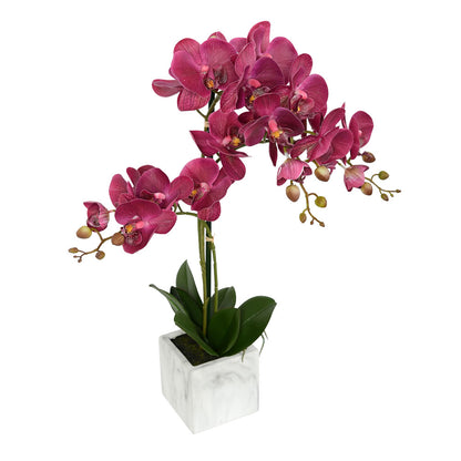 Vickerman 25" Artificial Plum Phalaenopsis In Stone Pot.