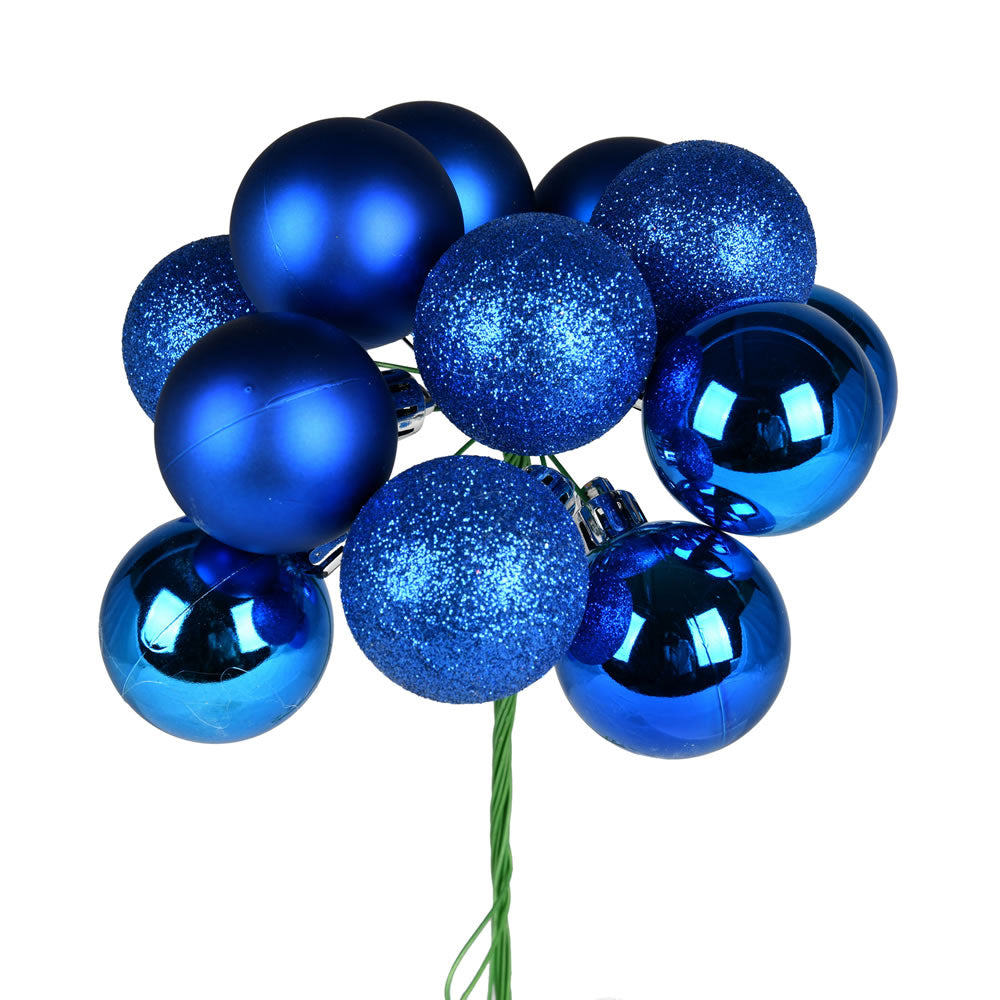 Vickerman 12" Blue Ball Ornament Christmas Pick 4 per set