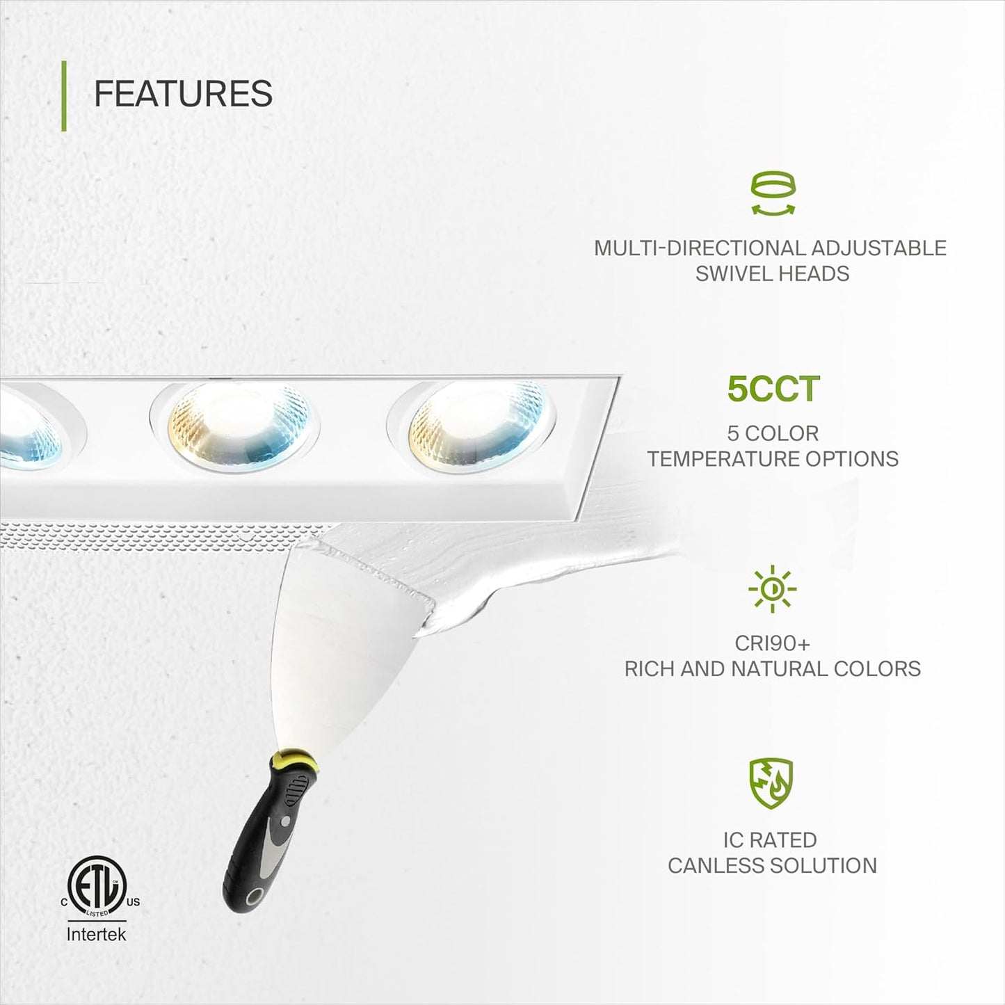 ASD Lighting LED Trimless Combo Downlight 3 heads 3.5inch 45W 120V Triac 2700/3000/3500/4000/5000K White ETL