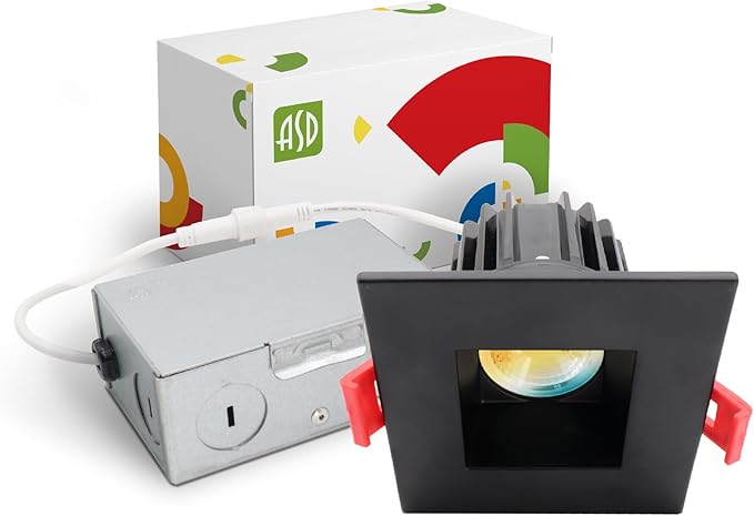 ASD Lighting LED Downlight Square 2inch 8W 120V Triac 2700/3000/3500/4000/5000K Black ETL Energy Star