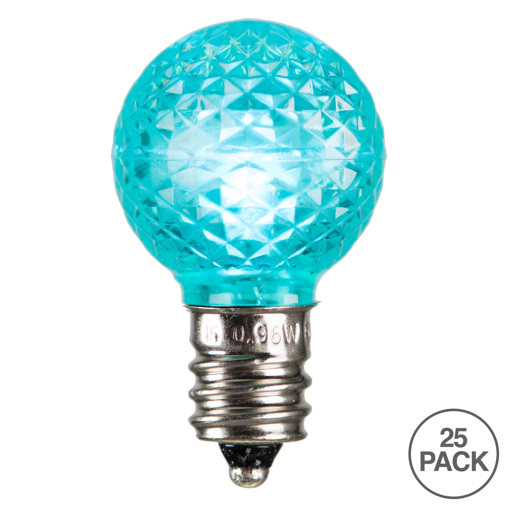 Vickerman G30 LED Teal Faceted Bulb E12 Nickel Base 120V .6 Watts Dimmable 25 Bulbs per Pack