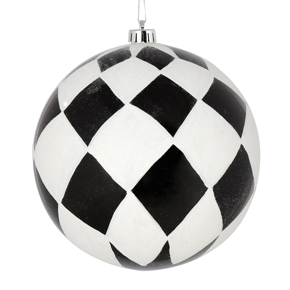Vickerman 4.75" Black Ball with White Diamond Glitter Christmas Ornament 4 per Bag