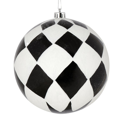 Vickerman 4.75" Black Ball with White Diamond Glitter Christmas Ornament 4 per Bag