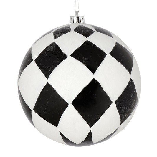 Vickerman 4.75" Black Ball with White Diamond Glitter Christmas Ornament 4 per Bag