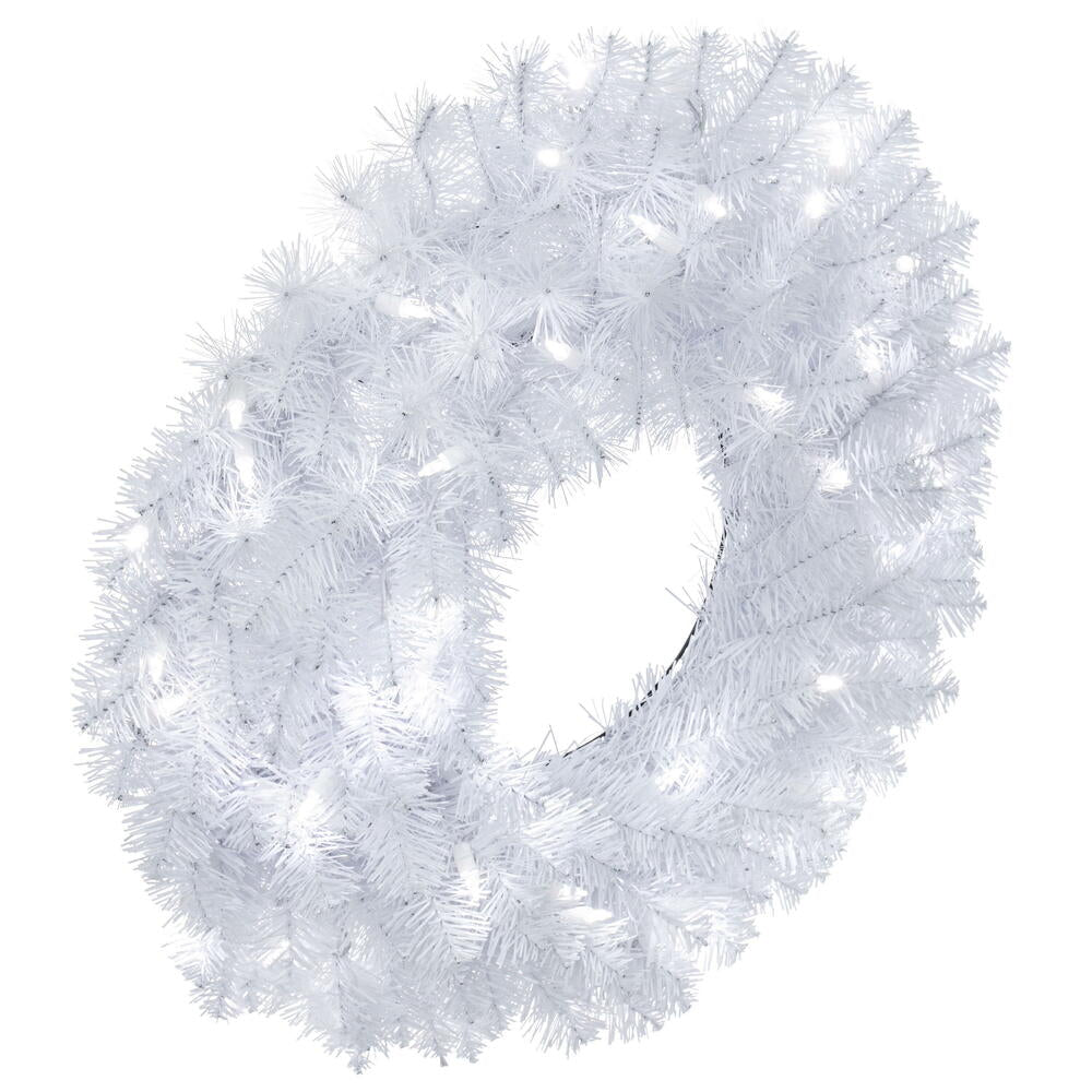 Vickerman 24" Crystal White Spruce Artificial Christmas Wreath with Pure White LED Mini Lights