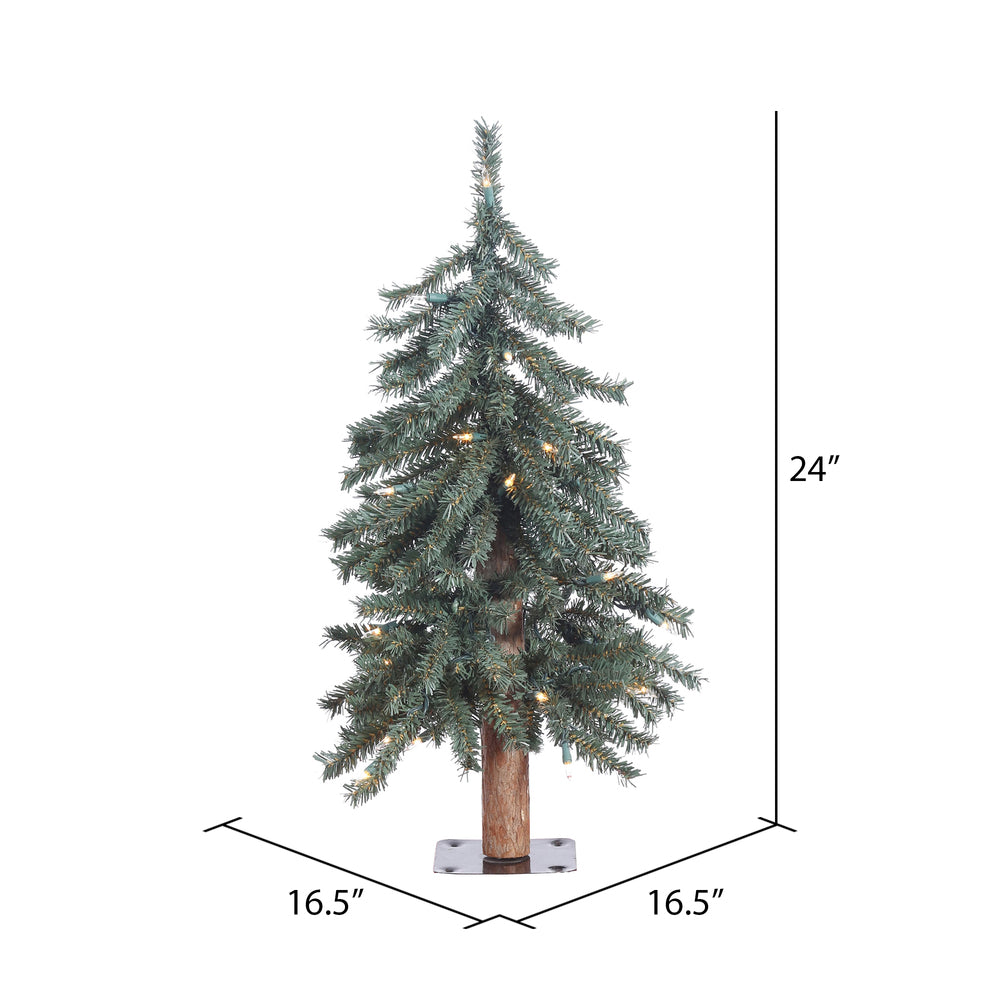 Vickerman 2' Natural Bark Alpine Artificial Christmas Tree Warm White Dura-lit LED Lights