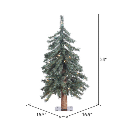 Vickerman 2' Natural Bark Alpine Artificial Christmas Tree Warm White Dura-lit LED Lights