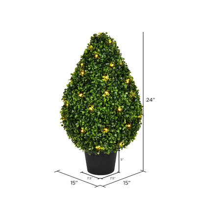 Vickerman Artificial 24" High X 15" Wide Boxwood Teardrop Shaped Bush warm white 3mm LED lights.