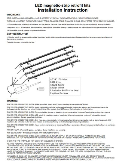 Damar- 4Ft Magnetic LED Troffer Retrofit Kit 40W 5200 Lumens 3500K Neutral White Dimmable 110? Beam Angle 100-277V Pack of 2- Fluorescent Replacement Panel Strip Light Easy Install No Tool Required