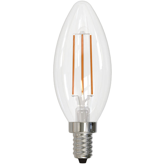 Bulbrite LED Filament 5.1 Watt Dimmable B11 Light Bulb with Clear finish and Candelabra (E12) Base - 2700K Warm White Light, 500 Lumens