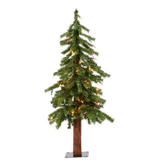 Vickerman 3' x 21" Natural Alpine Artificial Christmas Tree Multi-colored LED Lights.