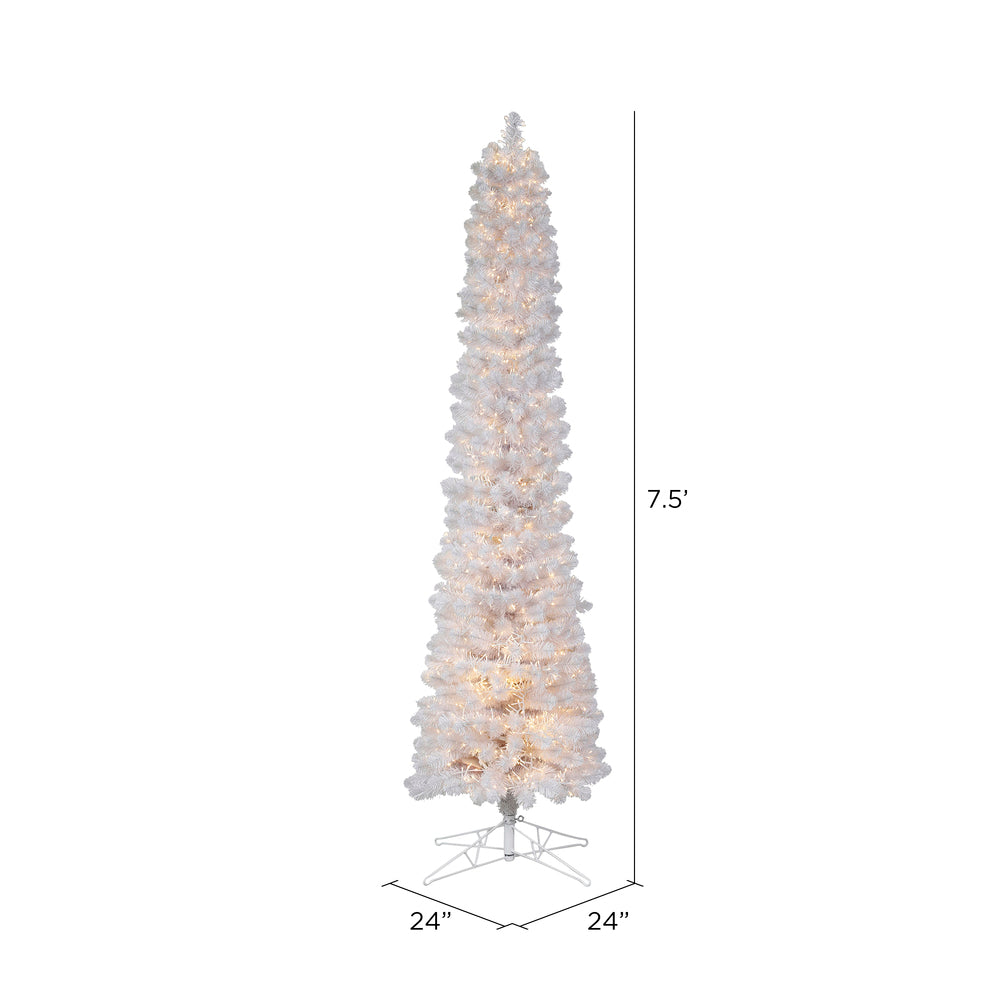 Vickerman 7.5' x 24" White Pencil Artificial Christmas Tree Warm White 8 function 3MM LED Lights