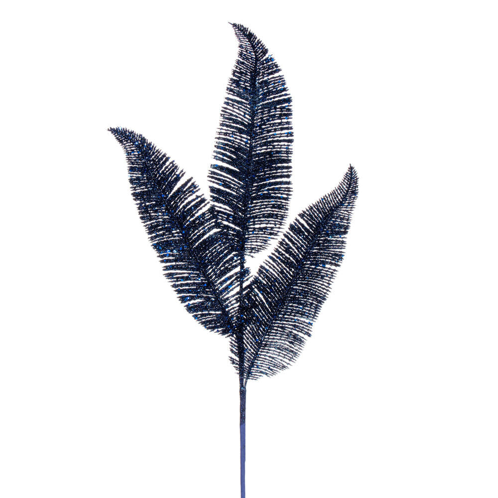 Vickerman 24.5" Midnight Blue Feather Fern Glitter Spray 6 per bag.
