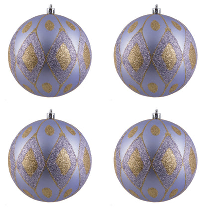 Vickerman 4.75" Lilac Matte Ball with Glitter Diamond Pattern. Add variety and sparkle to your holiday arrangement with this matte ornament that features a glitter pattern. Includes 4 pieces per bag. Made with shatterproof plastic. Ornament has a d