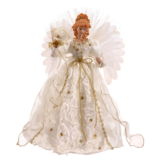 Vickerman 18" White-Gold Lit Angel Christmas Tree Topper.