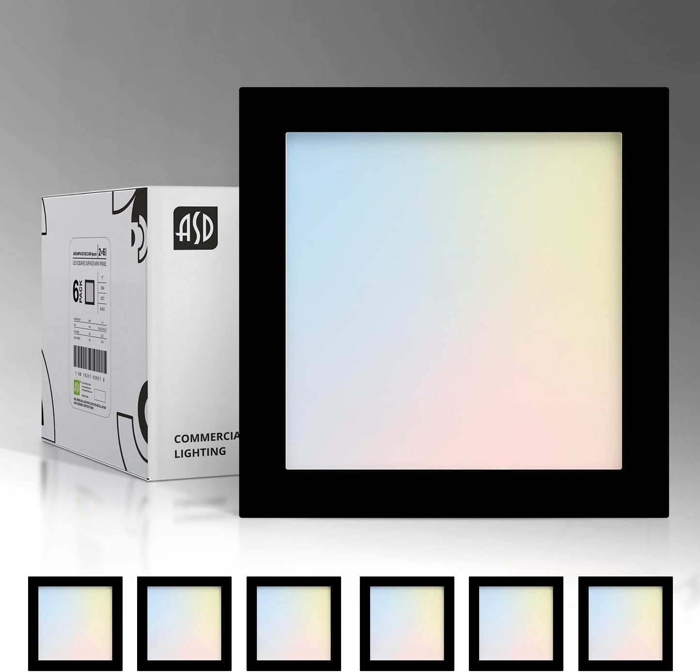 ASD Lighting LED Surface Mini Panel Square 9inch 18W 120V Triac 3000/4000/5000K Black ETL 6 pack