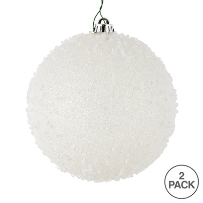 Vickerman 8" White Ice Ball Ornament 2 per Bag