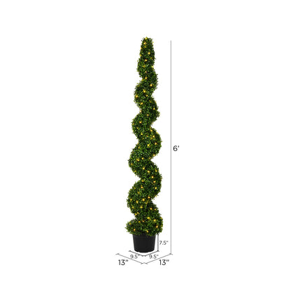 Vickerman 6' Artificial Potted Green Boxwood Spiral Tree.
