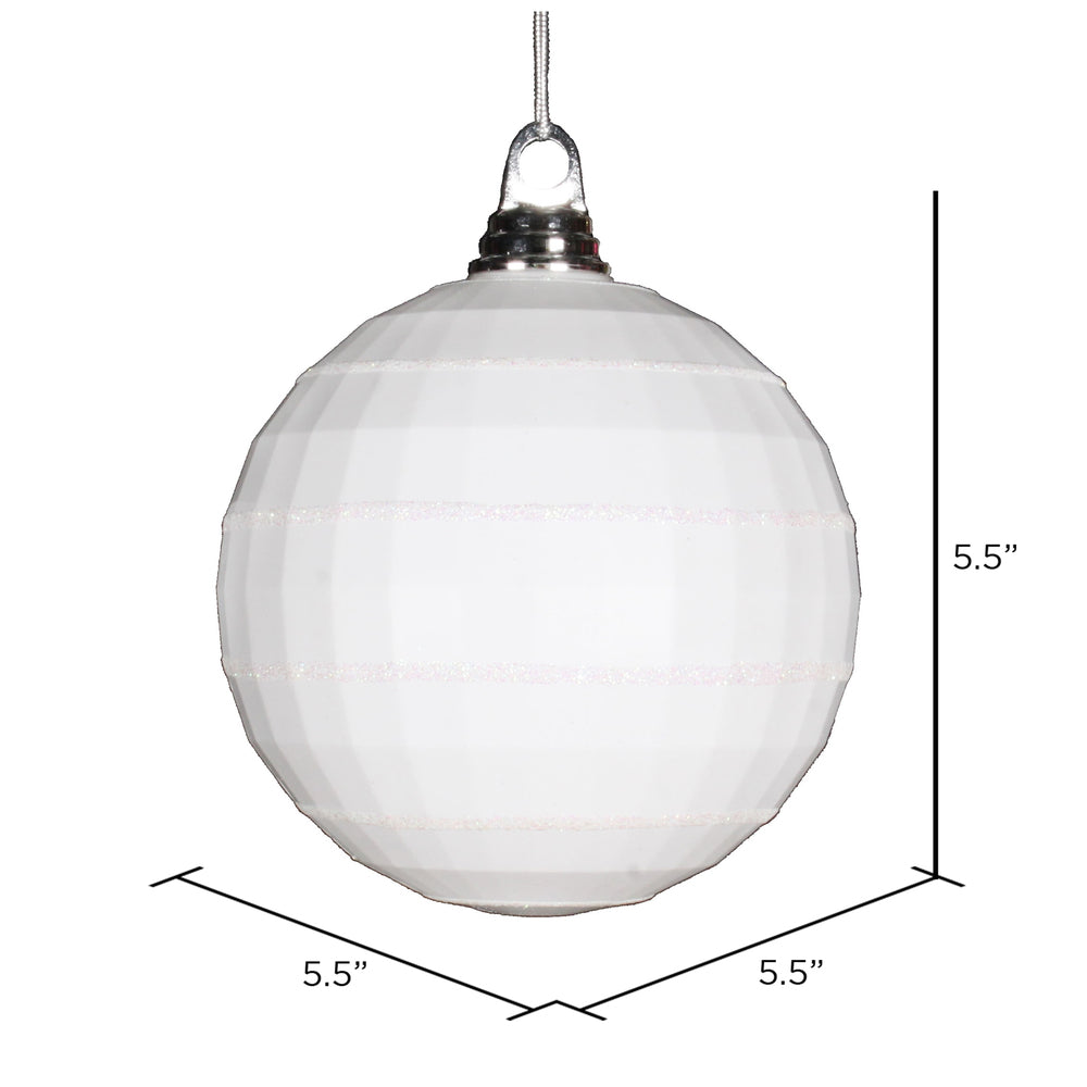 Vickerman 5.5" White Shiny and Matte Mirror Ball Christmas Ornament with Glitter Accents