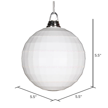 Vickerman 5.5" White Shiny and Matte Mirror Ball Christmas Ornament with Glitter Accents