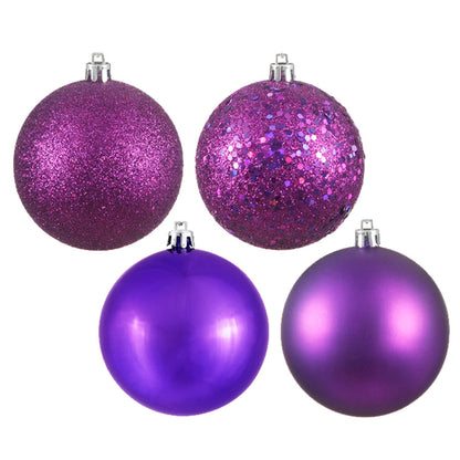 Vickerman 4.75" Plum 4-Finish Ball Ornament Assortment 4 per Box