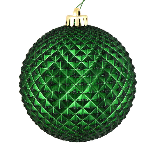 Vickerman 4" Emerald Durian Glitter Ball Ornament 6 per Bag