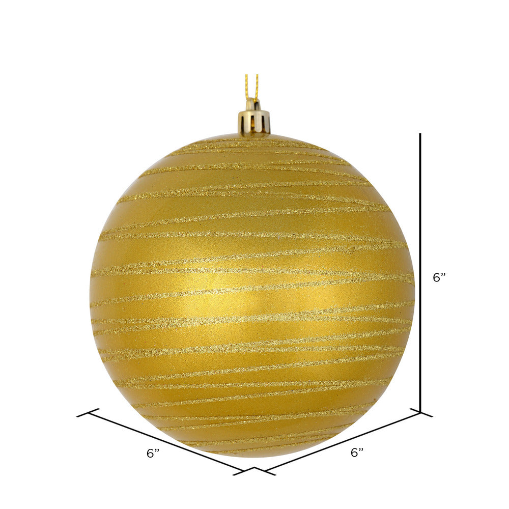 Vickerman 6" Gold Candy Finish Ball Ornament with Glitter Lines 3 per Bag