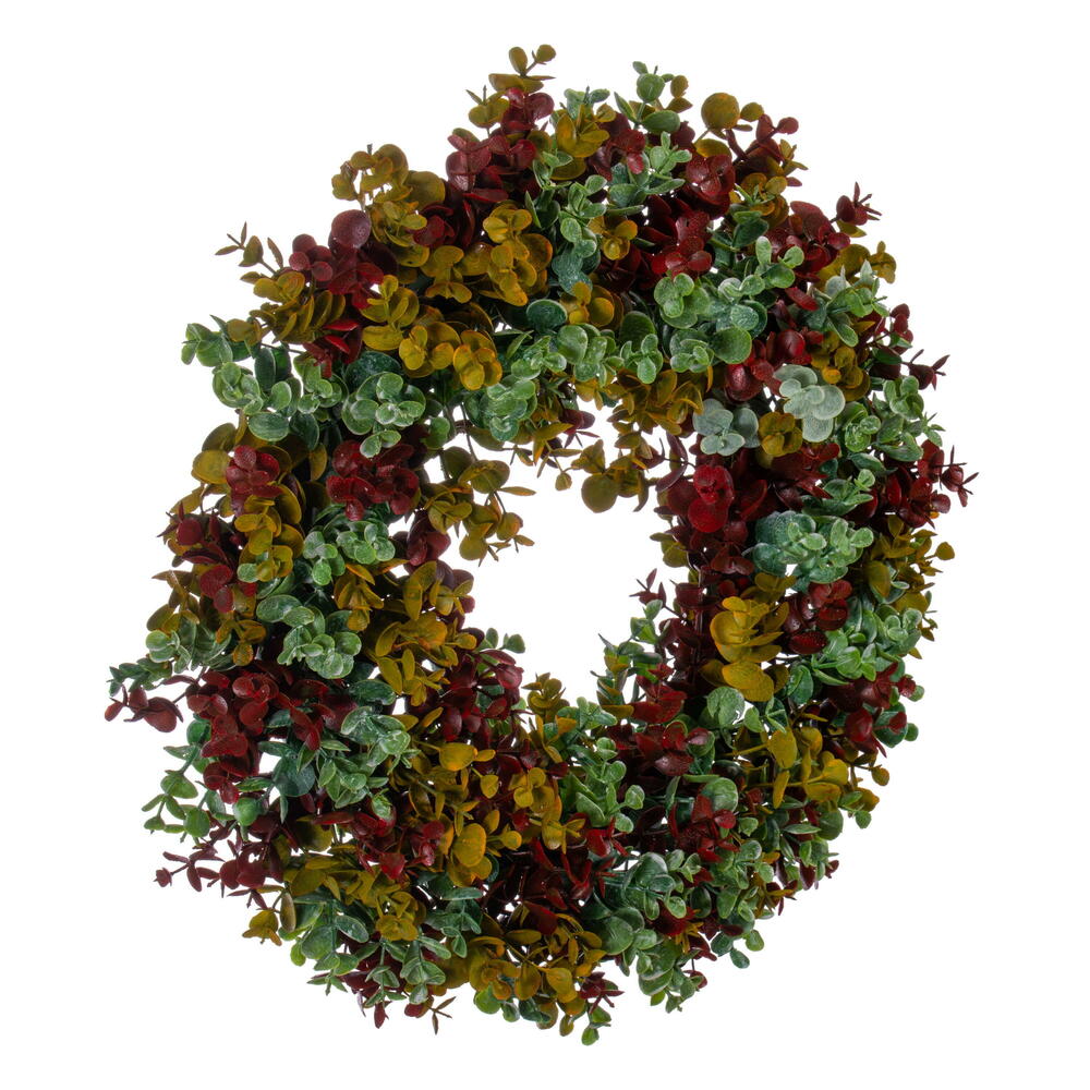Vickerman 18" Red and Green Spiral Artificial Eucalyptus Wreath