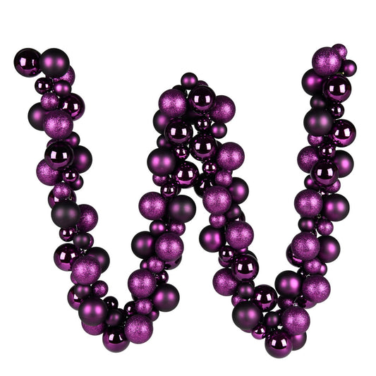 Vickerman 6' Plum Assorted Ornament Ball Christmas Garland
