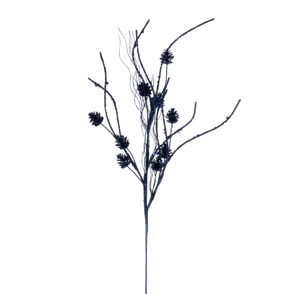 Vickerman 32" Midnight Blue Mini Pinecone Twig Glitter Spray 6 per bag.