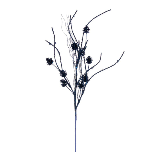 Vickerman 32" Midnight Blue Mini Pinecone Twig Glitter Spray 6 per bag.