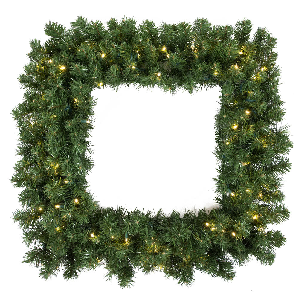Vickerman 36" Grand Teton Artificial Christmas Square Wreath Clear Dura-lit Incandescent Mini Lights