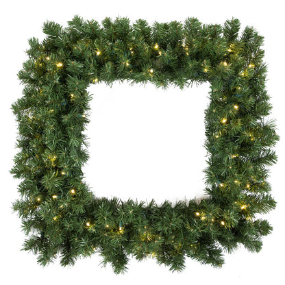 Vickerman 36" Grand Teton Artificial Christmas Square Wreath Clear Dura-lit Incandescent Mini Lights