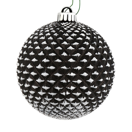 Vickerman 4" Black Durian Glitter Ball Ornament 6 per Bag